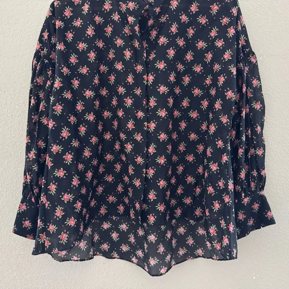 Alice + Olivia Paulita Top Med Black Pink Floral Cotton Silk Designer Feminine - Picture 8 of 12